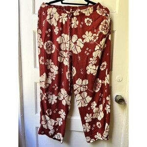 Vtg 90s Calfornia Krush Palazzo Pants PM Tropical Floral Drawstring Resort Beach